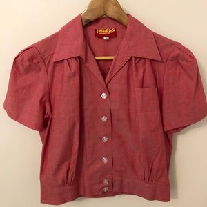 Freddie’s of Pinewood button down cropped 1940s style shirt.  100% Cotton.